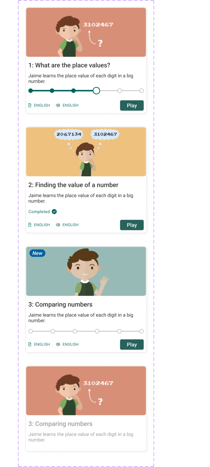 Mobile: lesson cards and progress
